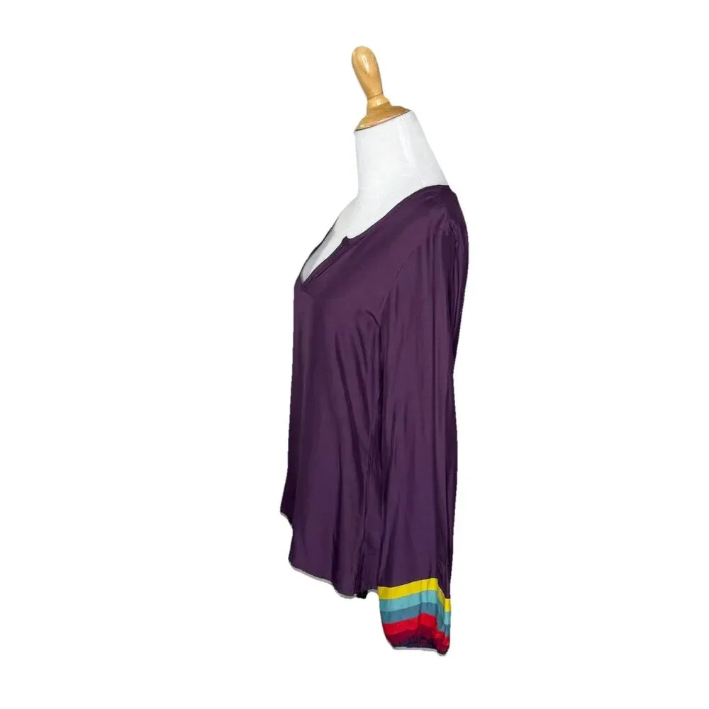 Boden Purple Silk Blend Notch Neck Puff Sleeve Long Sleeve Blouse Size 4 Womens
